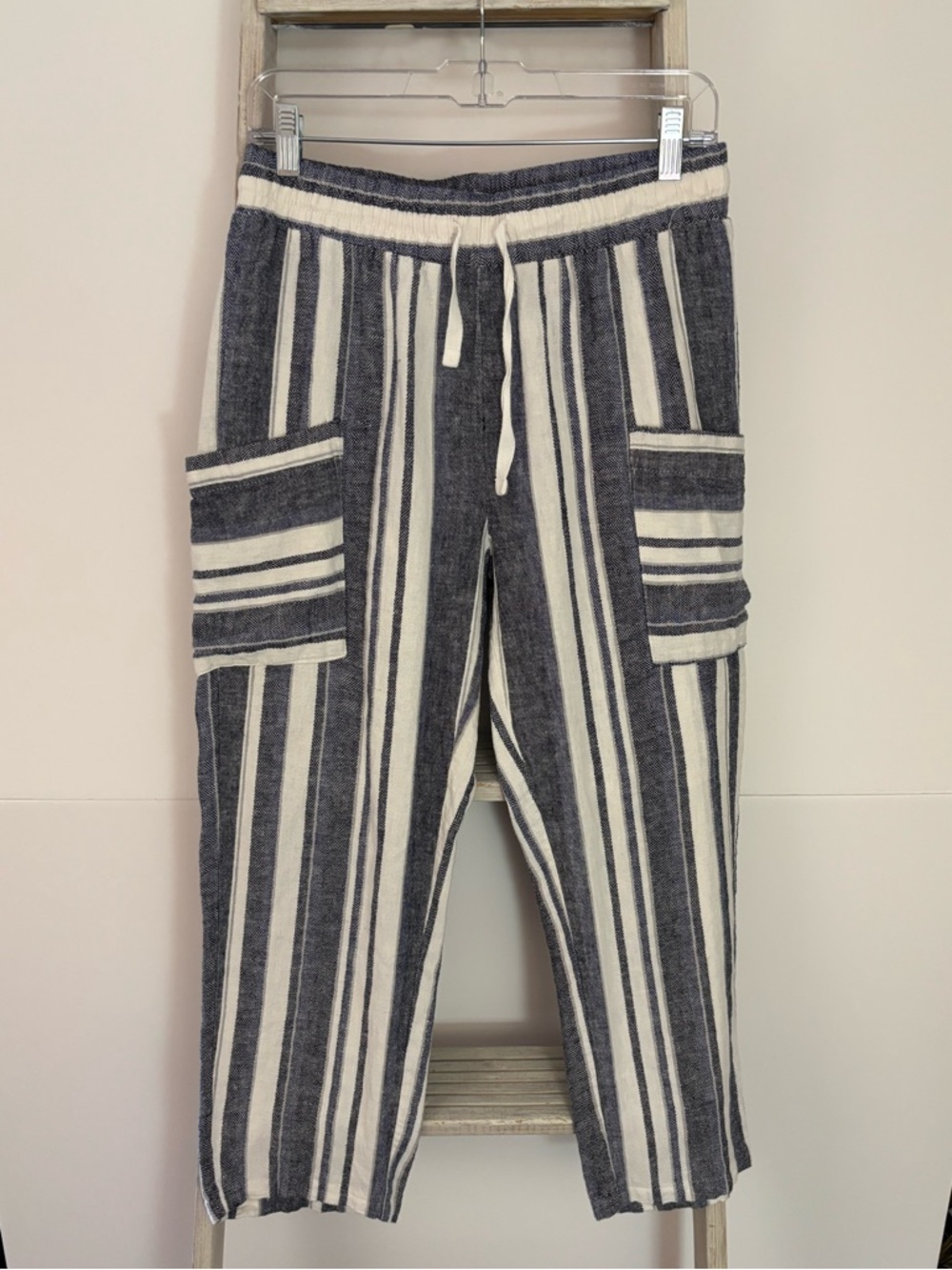 Beach vibes blue & Cream Cargo Joggers, linen blend, boho, costal, vacation